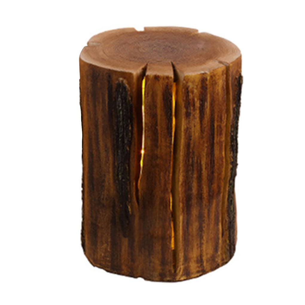 Tree stump lamp enhancing a contemporary outdoor space with elegant glow.