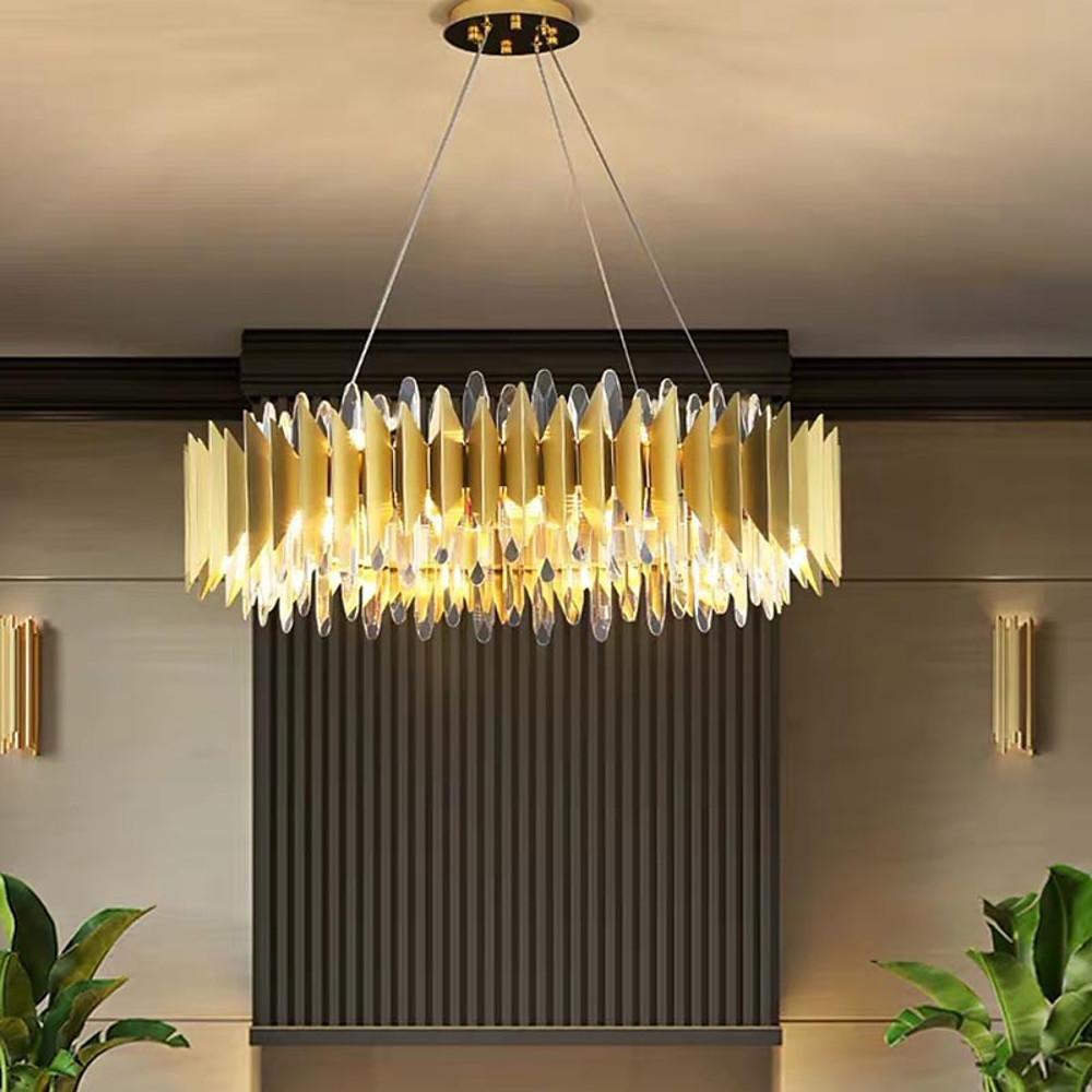 24'' LED Lantern Desgin Chandelier Modern Stainless Steel Crystal Chandeliers-dazuma