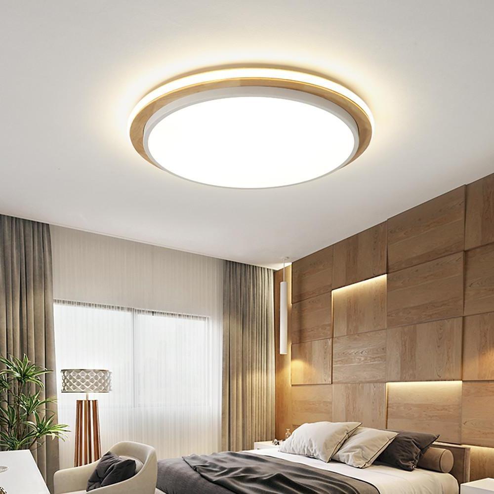 16'' LED 1-Light Dimmable Flush Mount Lights Modern LED Metal Wood Bamboo Dimmable Ceiling Lights