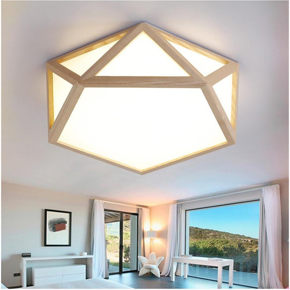 Geometric Shape Rustic Flush Mount Ceiling Light Wood Acrylic LED Light