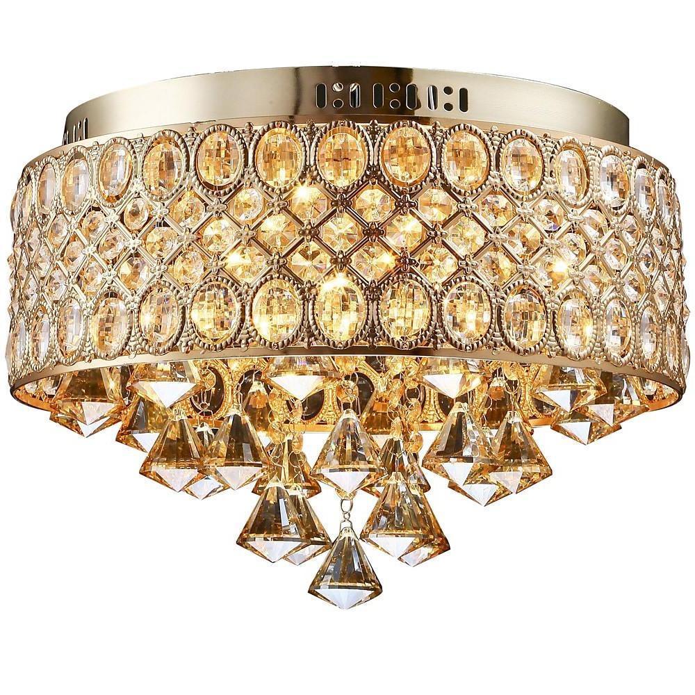 4 - Light Drum Shaped Crystal Metal Modern Flush Mount Lighting Chandelier
