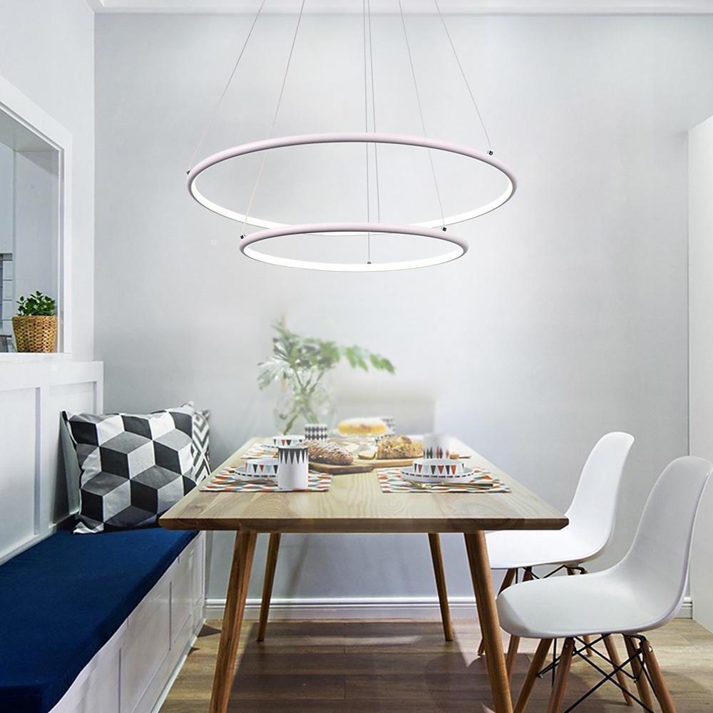 Modern LED Chandelier Minimalist 2 - Ring Geometric Lights with Adjustable Height