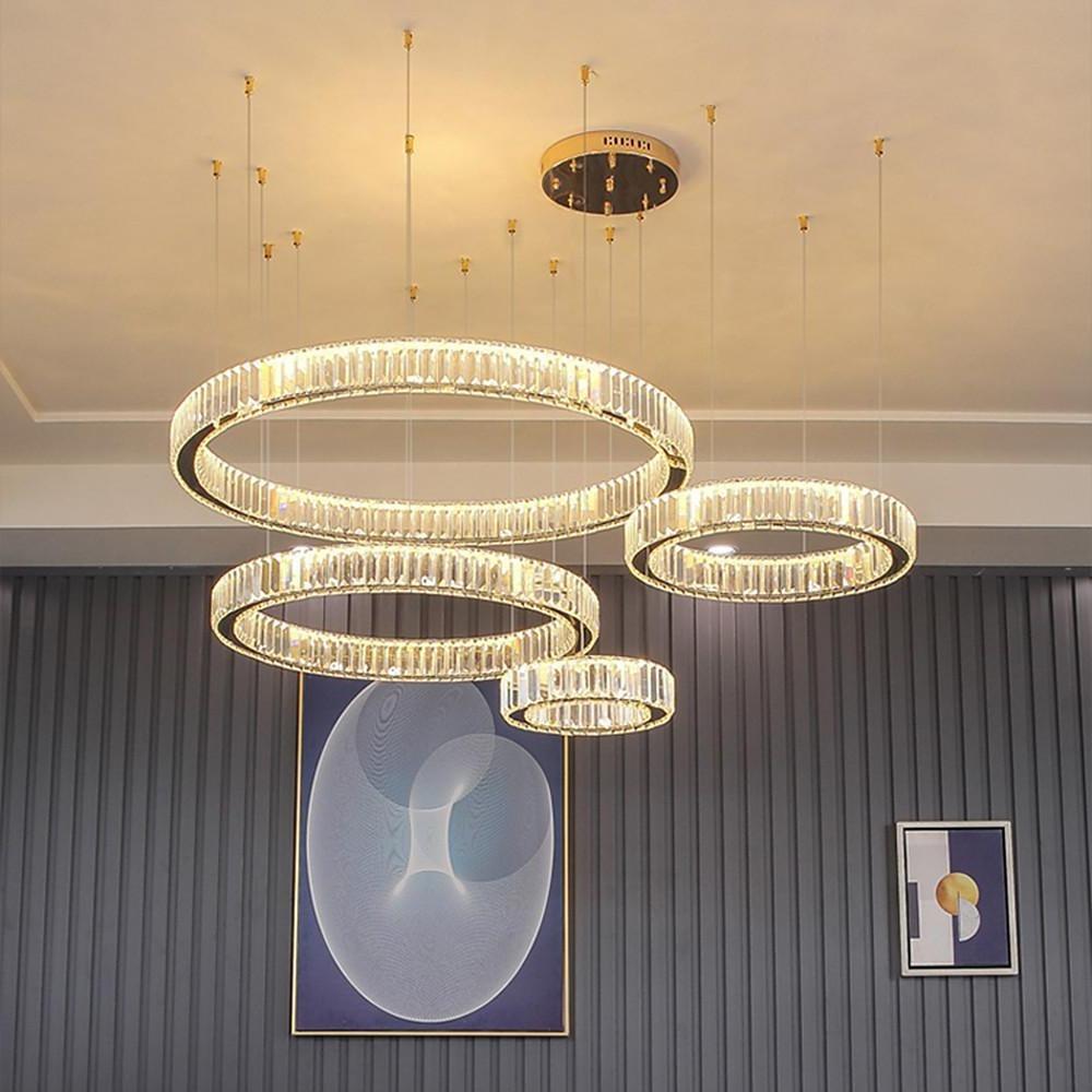 4 - Ring Gold Large Chandeliers for Foyer Modern Crystal Chandelier