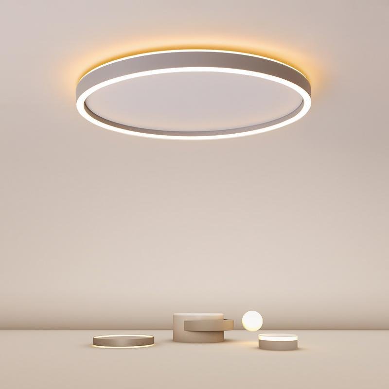Ultra thin LED ceiling light product display with warm ambient glow.