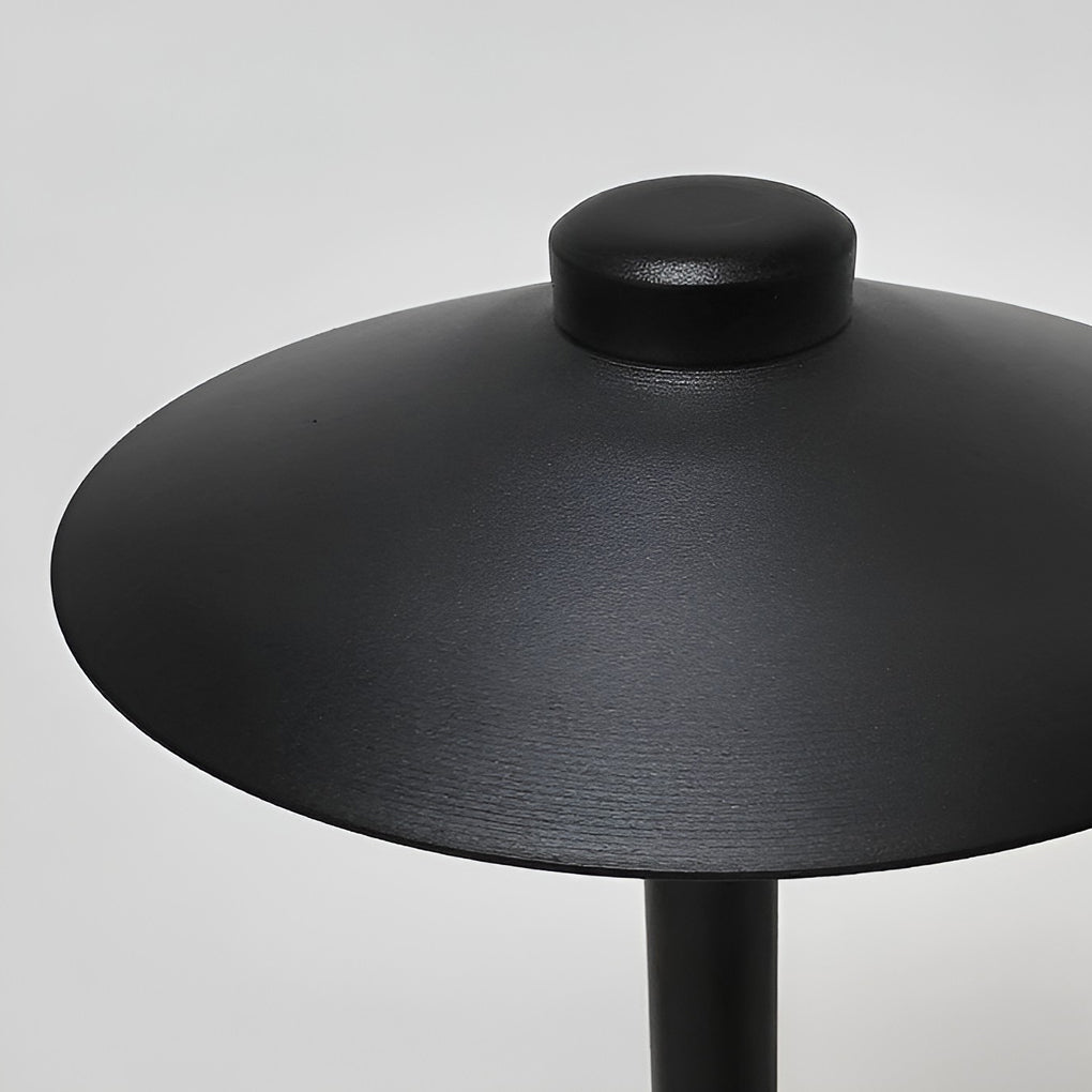 Umbrella path lamp with side view of its modern design and light diffusion.