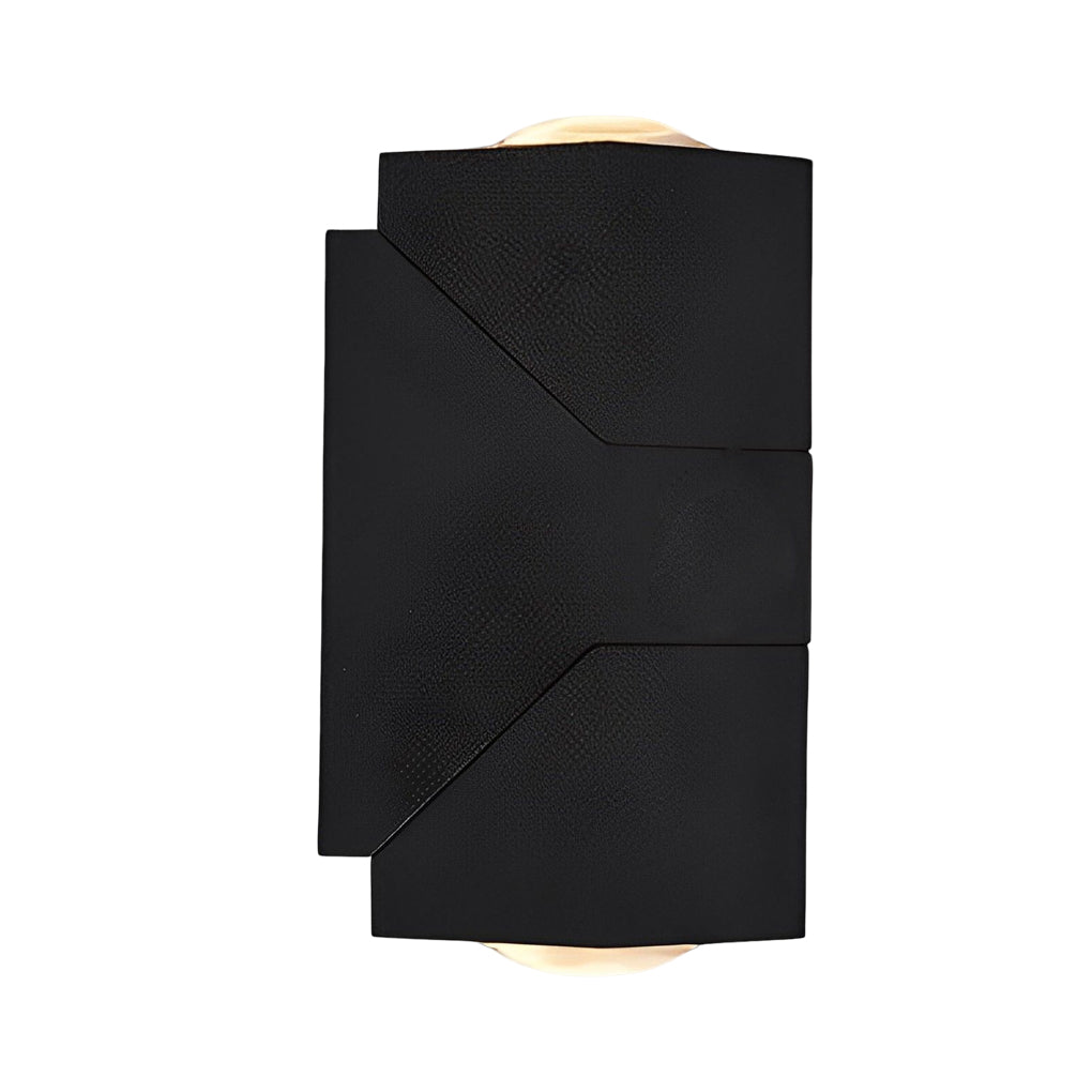 Up down sconce outdoor in black finish with upward and downward light beams for modern facade lighting.
