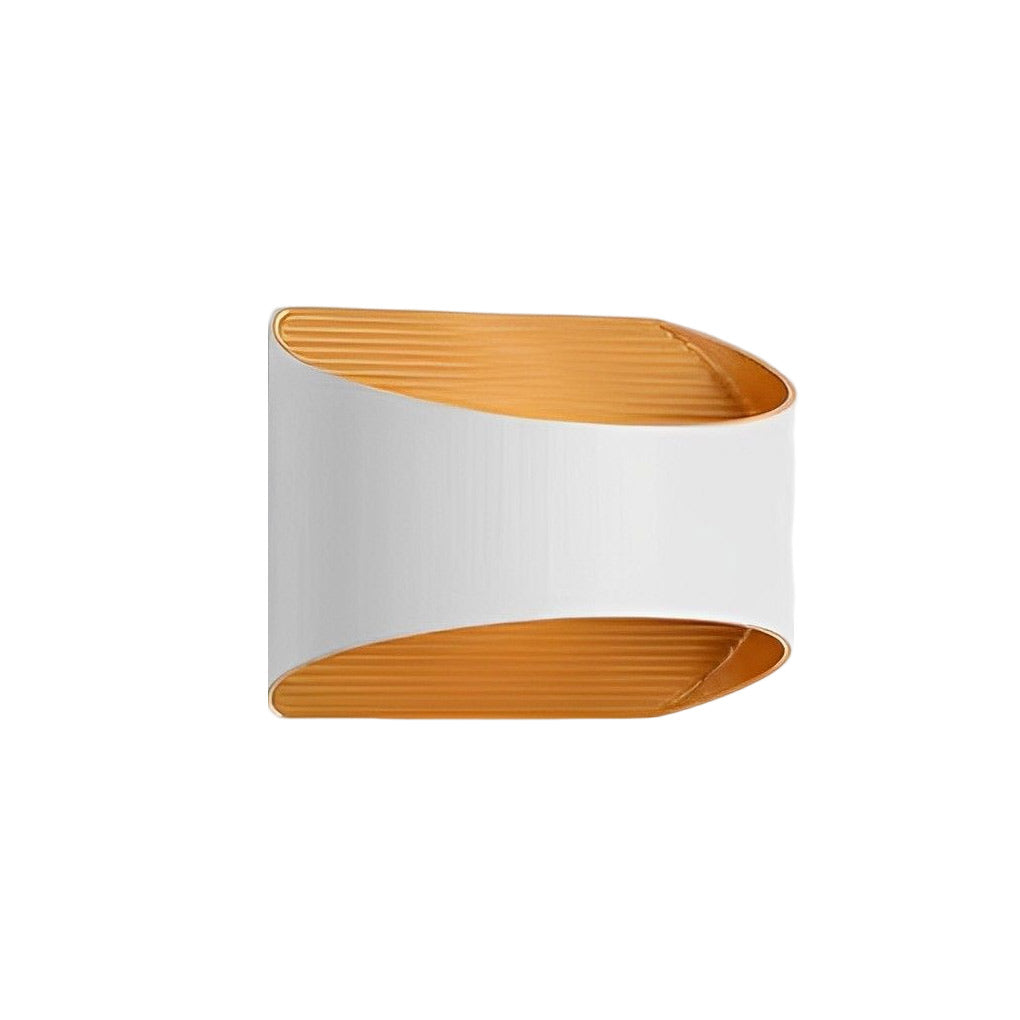 Up and down wall sconce lighting with a white and gold finish, installed in a living room.