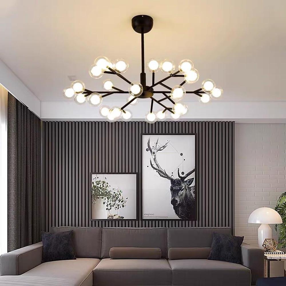 Novelty Iron Chandelier with 30 - Light glass orbs bubble, 33'' Wide, LED Lighting