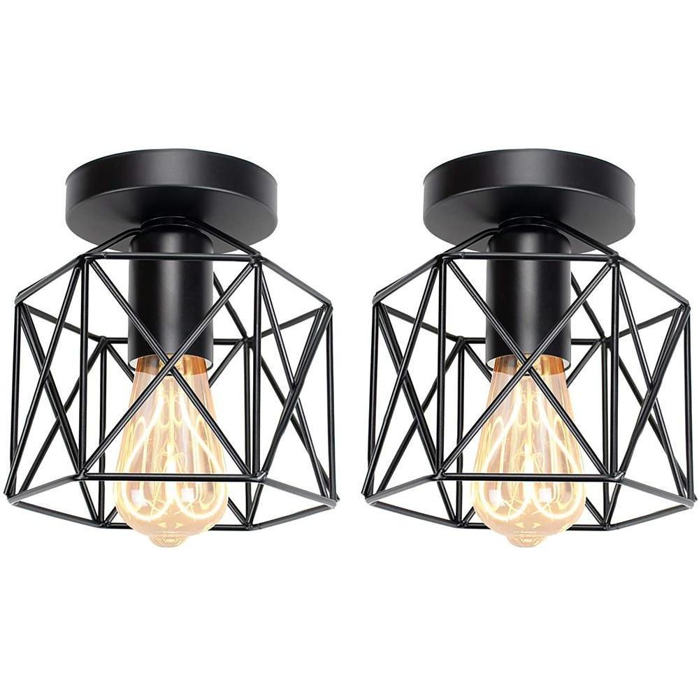 Wire Frame Lantern Outdoor Semi - Flush Mount Light Traditional LED Ceiling Light