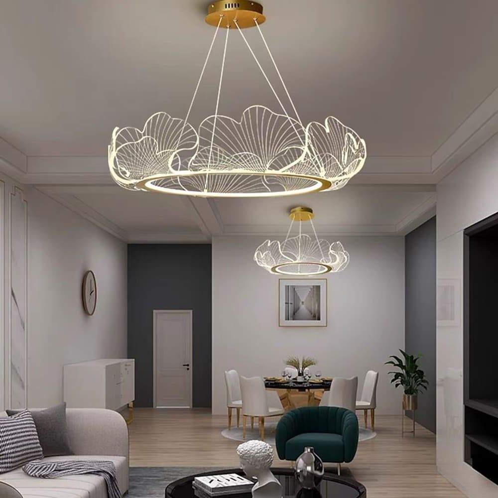 Sea - Inspired Elegant Wave Round Acrylic Chandelier with Gold Finish - 33inch Wide LED Ceiling Light