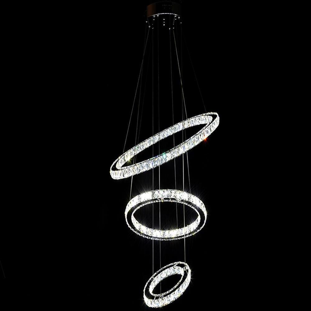 3 - Ring Adjustable Circles Tiered Crystal Bling Hanging Modern Chandeliers