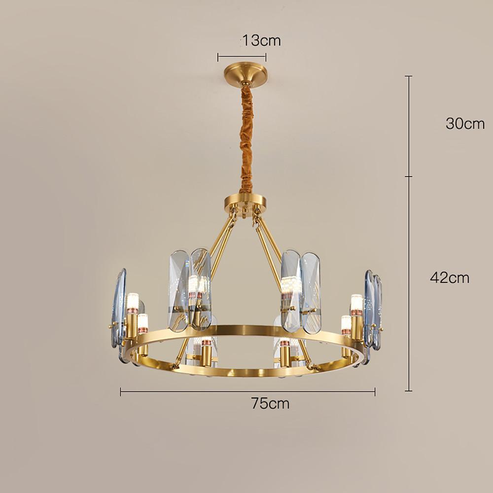 8 - light LED Circular Glass Copper Nordic Chandelier Pendant Lighting