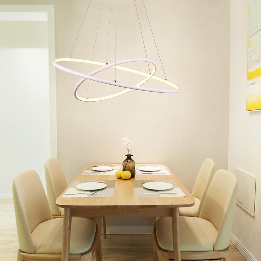 Modern LED Chandelier Minimalist 2 - Ring Geometric Lights with Adjustable Height