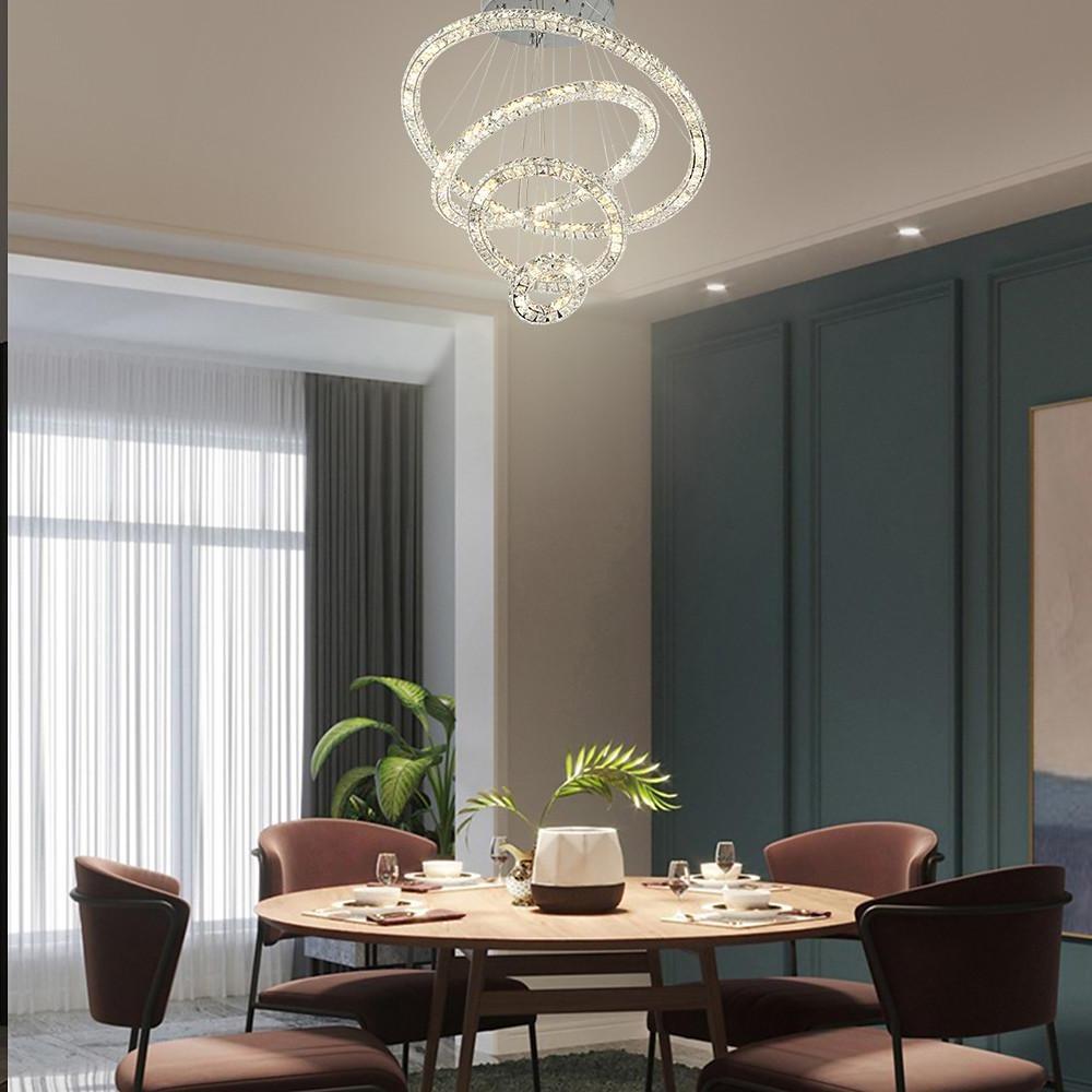 3/4 - Light LED Tiered Chandelier LED Crystal Ring Hanging Pendant Light