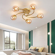 5 - light Glass Globe Design Swirled Metal LED Modern Ceiling Lights