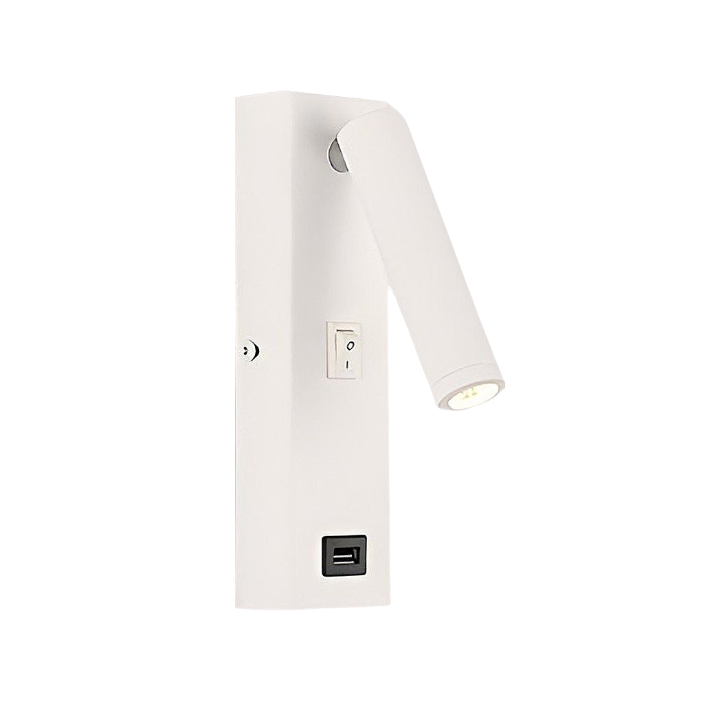Wall lamp with USB charger with top view highlighting unique adjustable design.