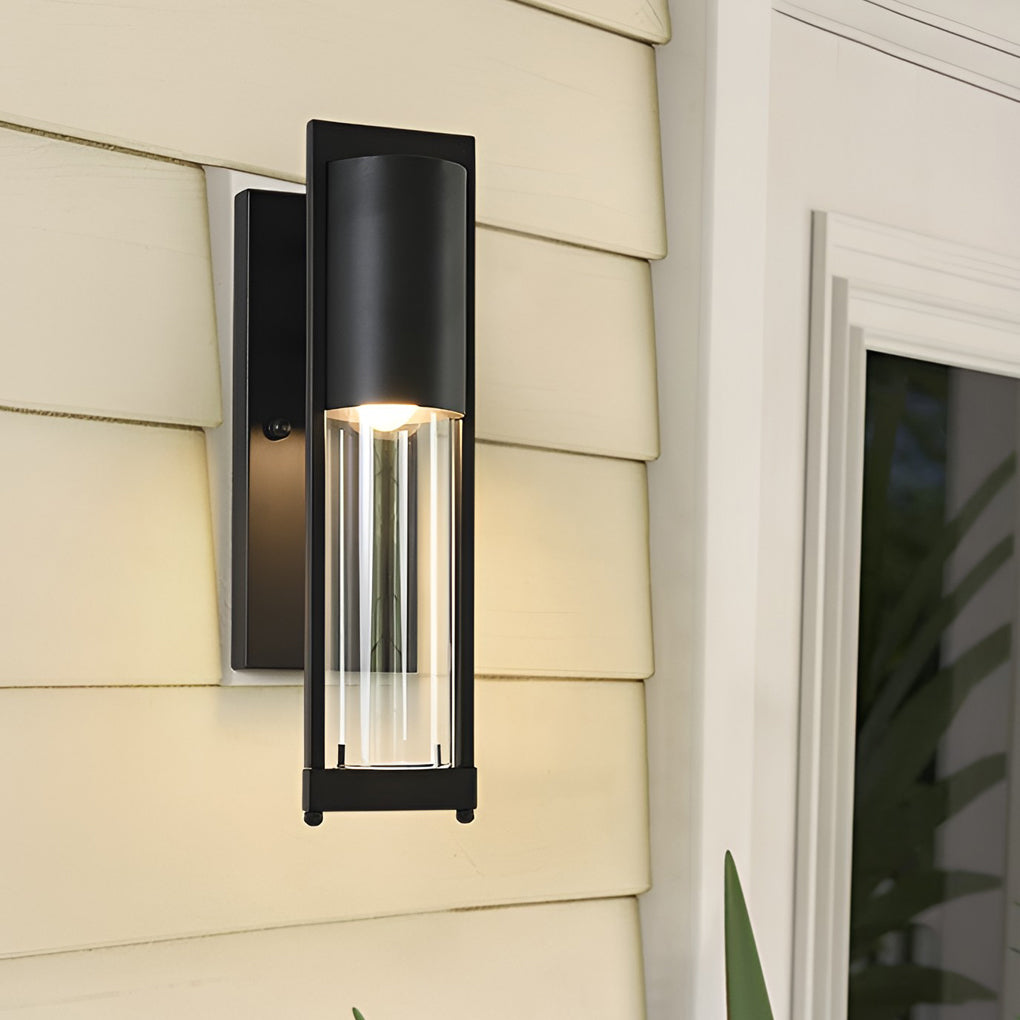 Modern wall mount outdoor lighting in black finish on exterior wall