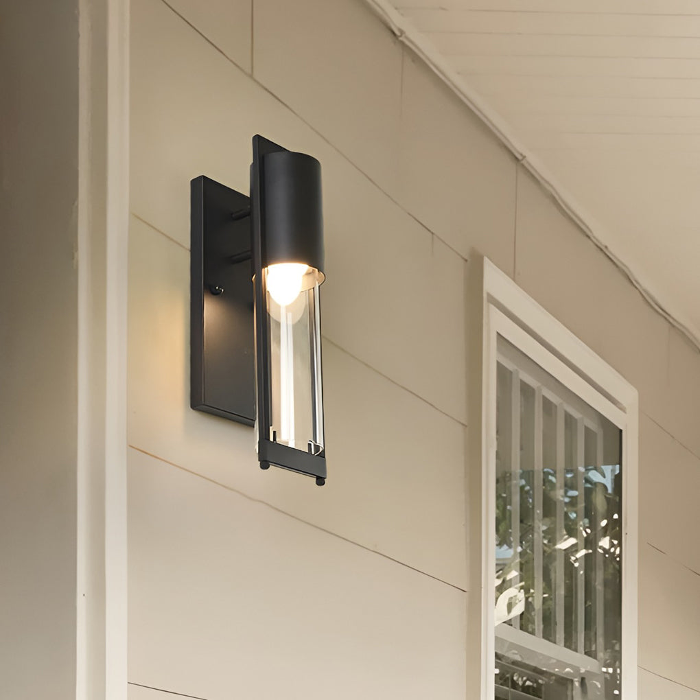 Modern wall mount outdoor lighting installed near entryway