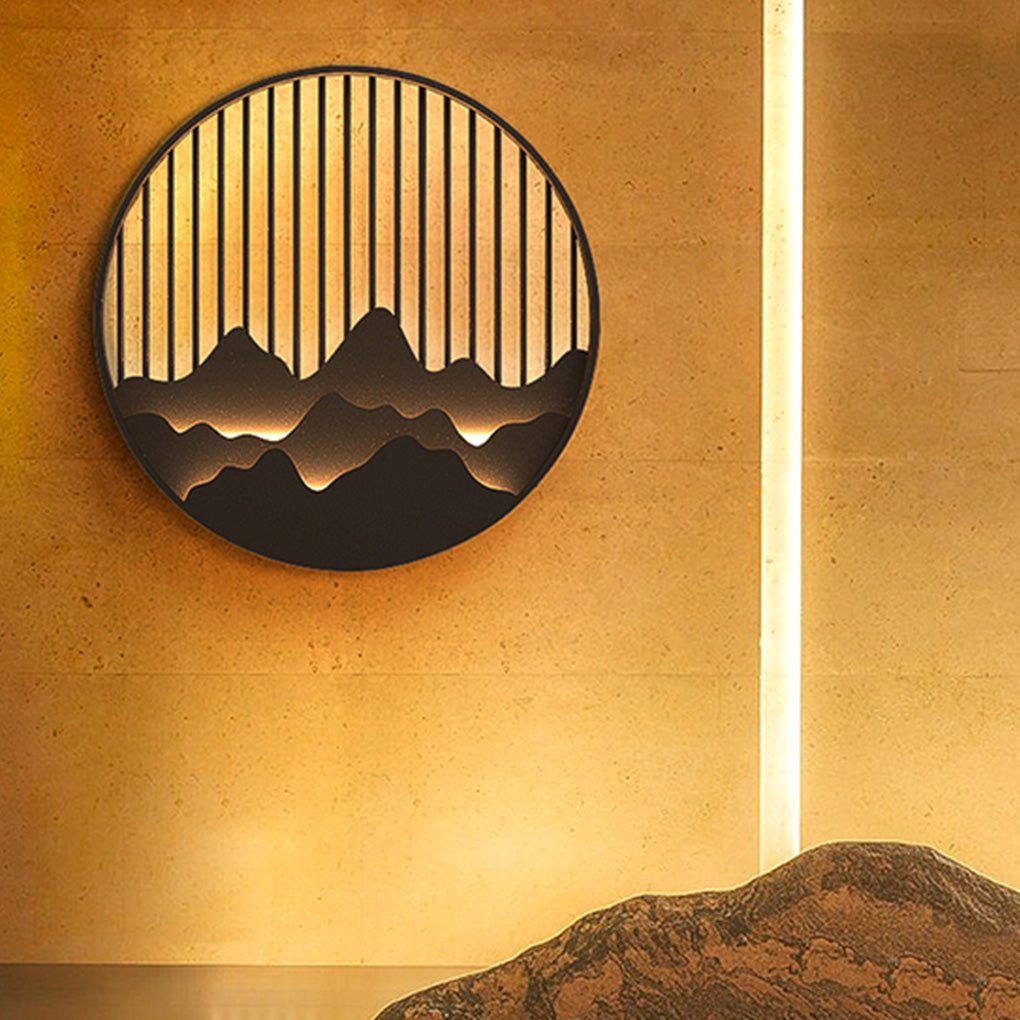 Wall mountain light with a close-up of the mountain pattern and warm light.