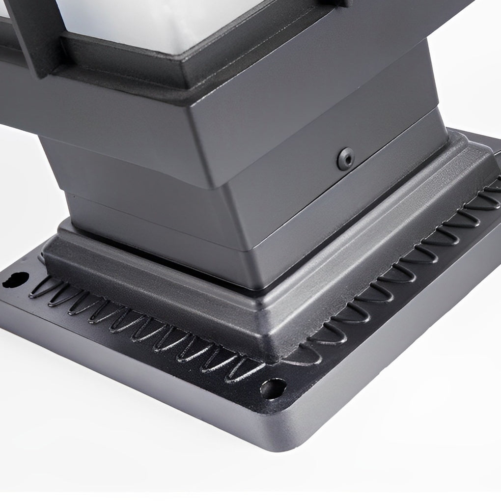 Wall pillar lights outdoor with a close-up of the solar panel and light.