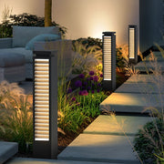 Sleek Stainless Steel LED Louvered Pathway Bollard Lights Modern Waterproof Design