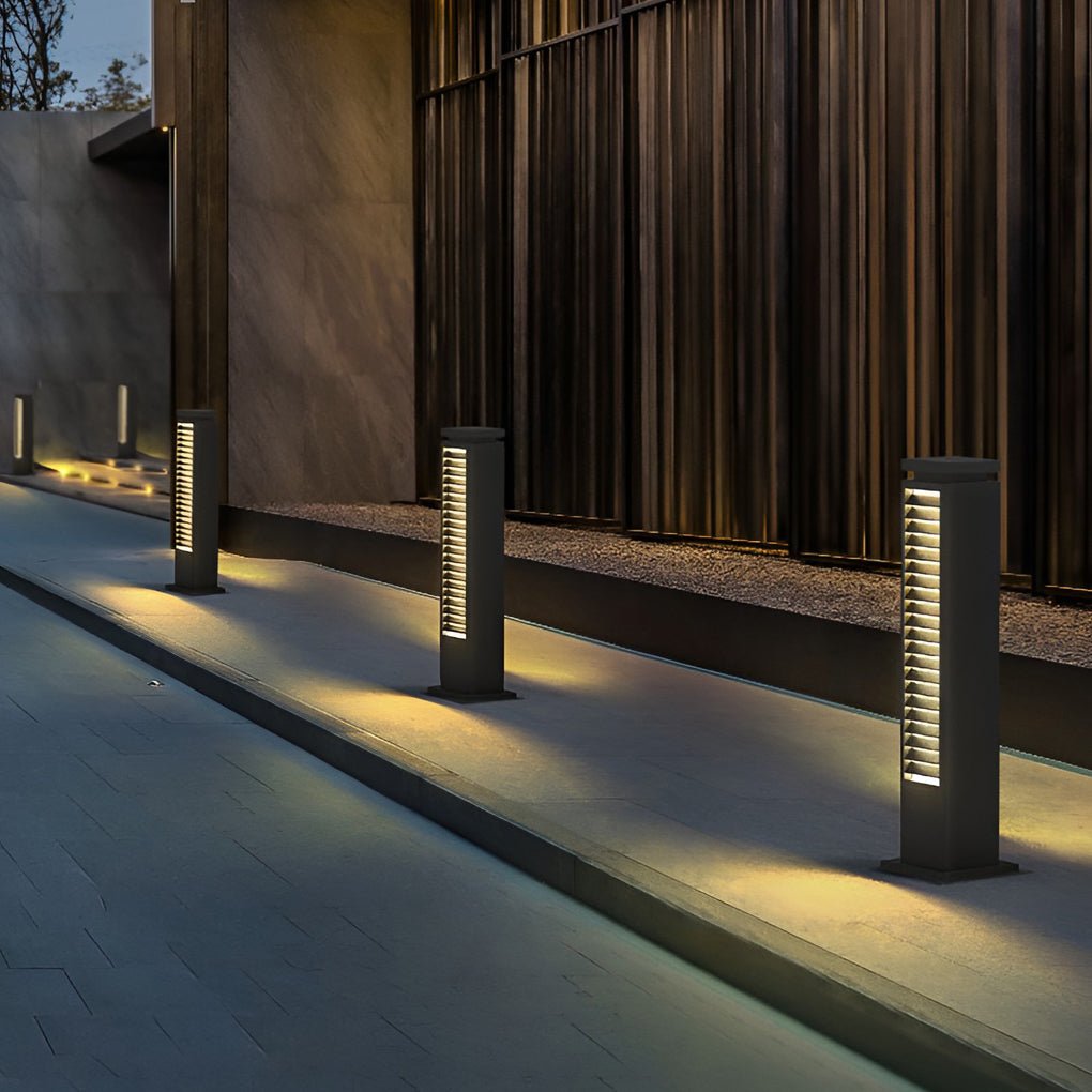 Sleek Stainless Steel LED Louvered Pathway Bollard Lights Modern Waterproof Design