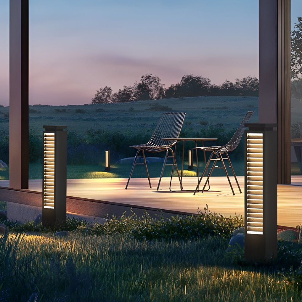 Sleek Stainless Steel LED Louvered Pathway Bollard Lights Modern Waterproof Design