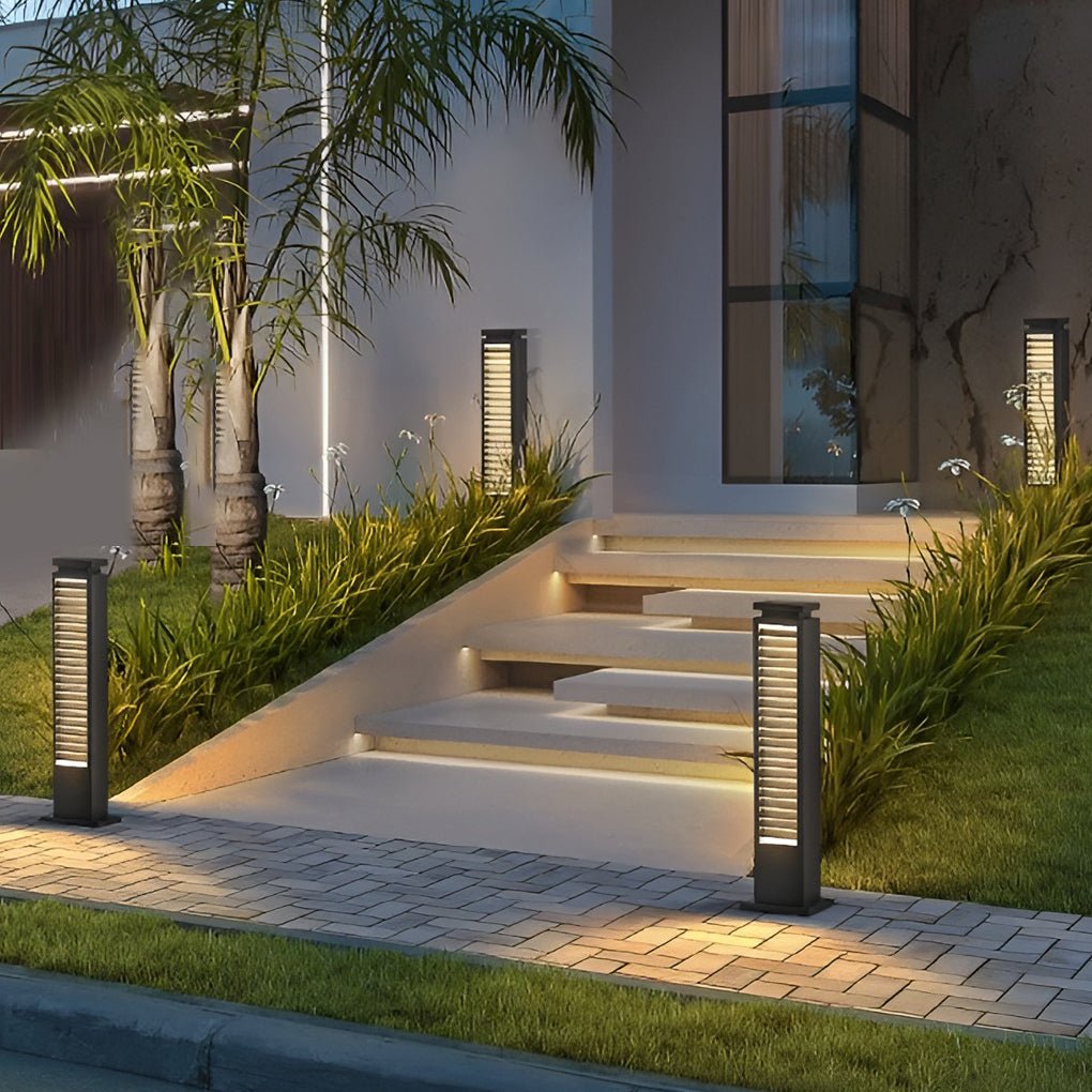 Sleek Stainless Steel LED Louvered Pathway Bollard Lights Modern Waterproof Design