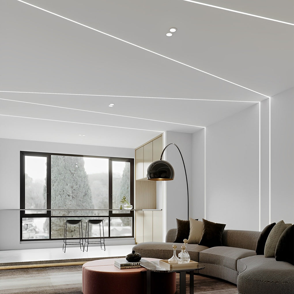 Waterproof LED strip lights creating clean ceiling light lines in a home interior
