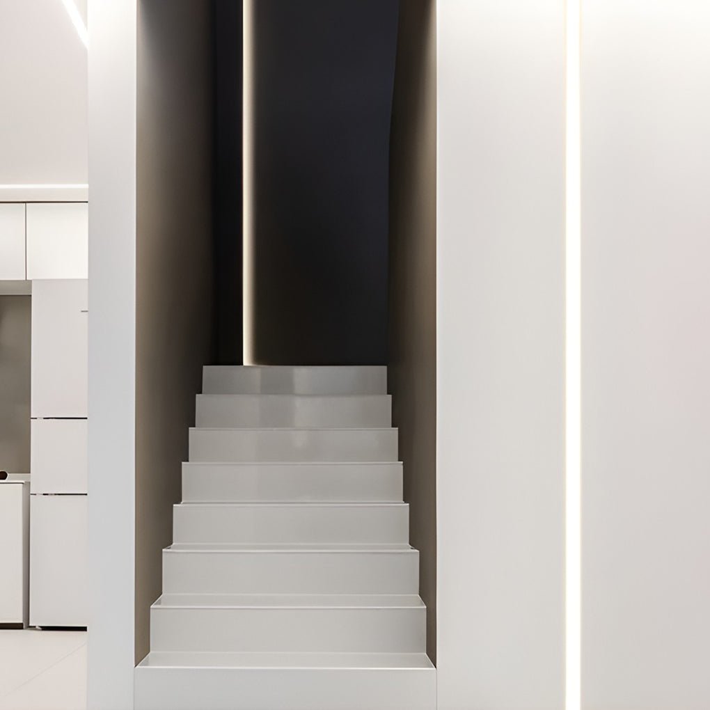 Waterproof LED strip lights used for minimalist staircase illumination