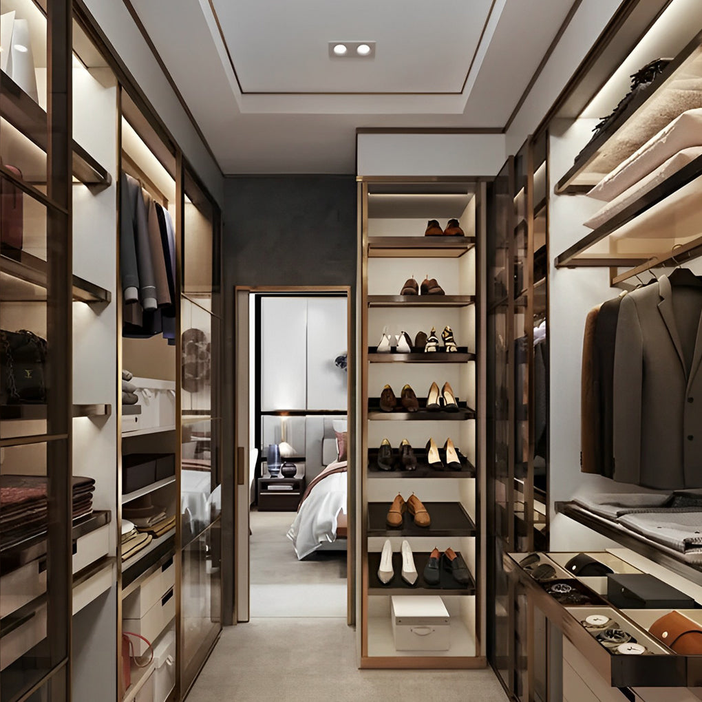 Waterproof LED strip lights used in a walk-in closet for linear illumination