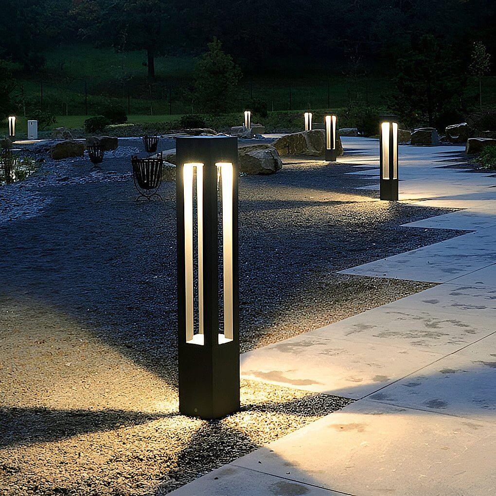 Black Aluminum Garden LED 7W 4-Beam Landscape Bollard Lights - Dazuma