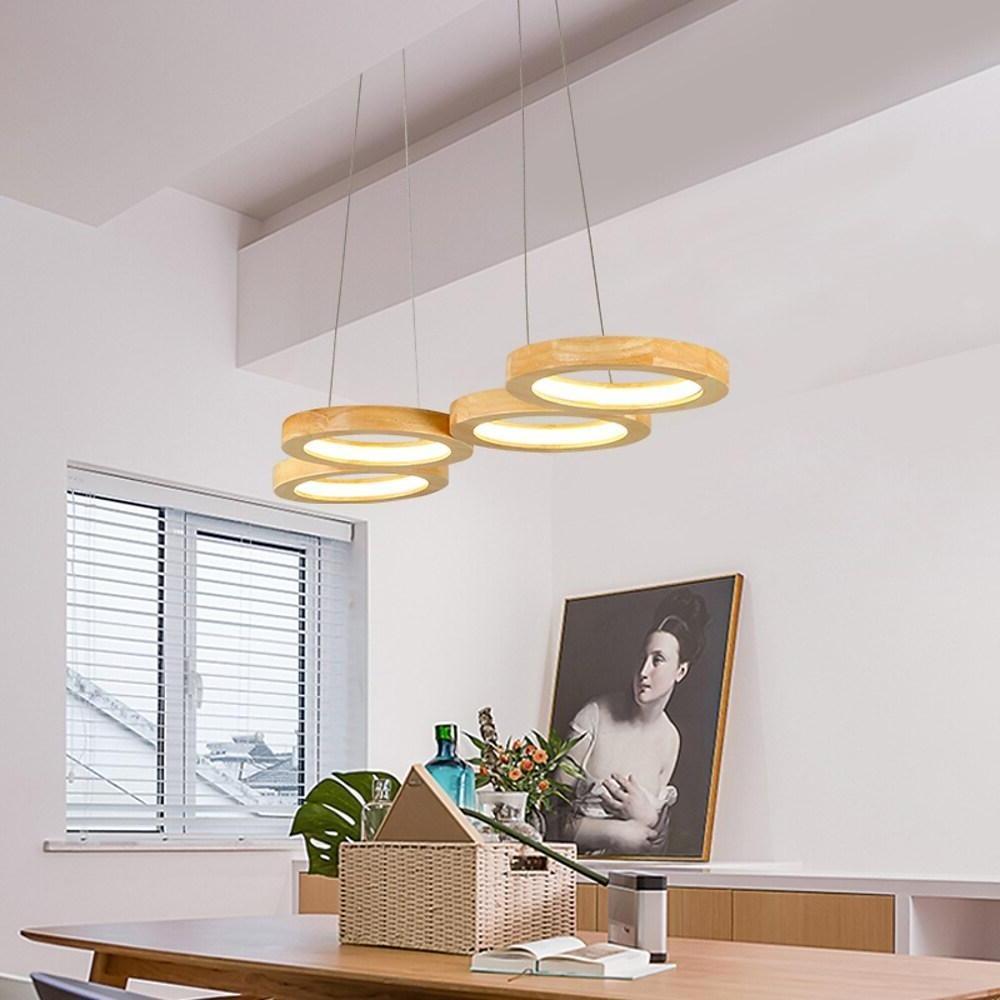 4 Circle Light Modern Wood Acrylic Design Pendant Lighting LED Kitchen Lighting Dining Room Lighting Ceiling Light