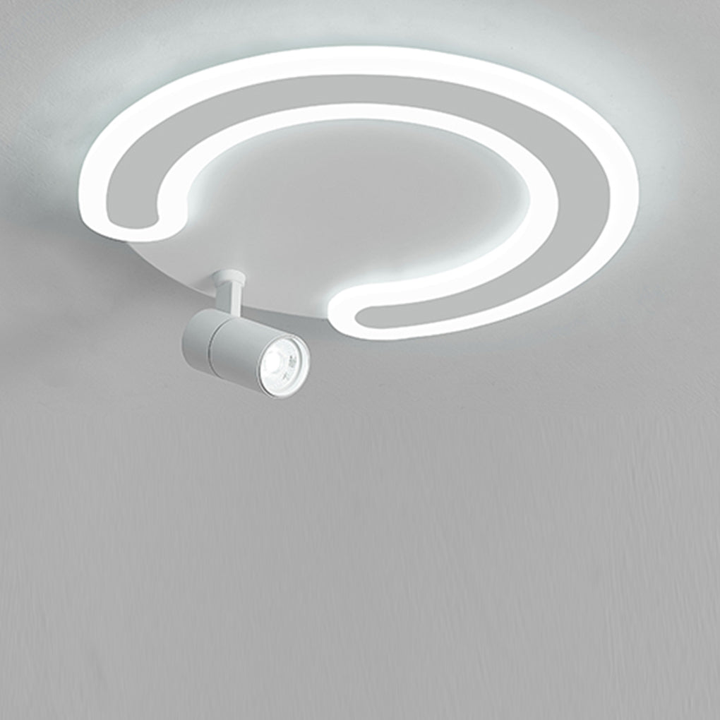 White Arc Flush Mount Light with Spotlight for Study Bedroom - Dazuma