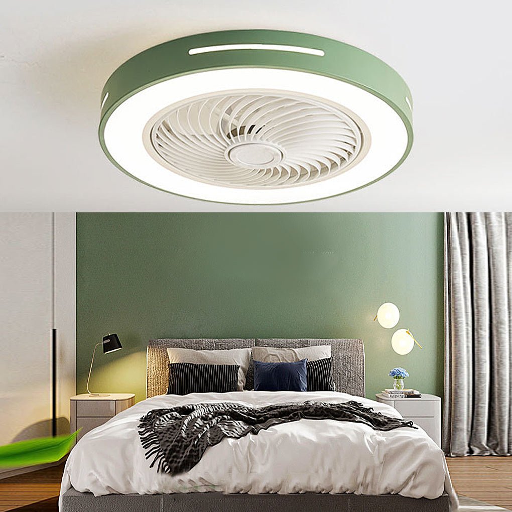 White Ceiling Fan Flush Mount with Light: Modern Bladeless – Dazuma