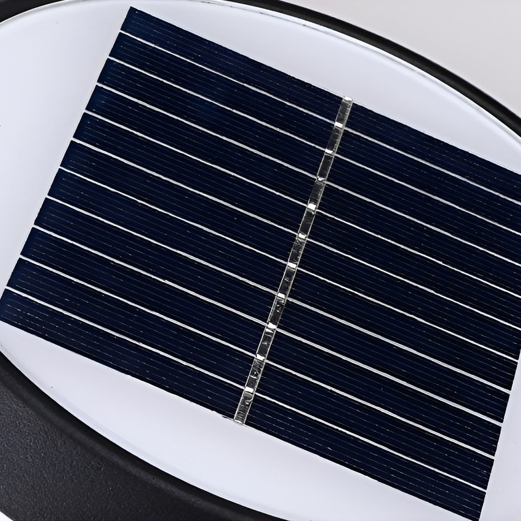 White outdoor globe wall sconce with top view highlighting the solar panel.