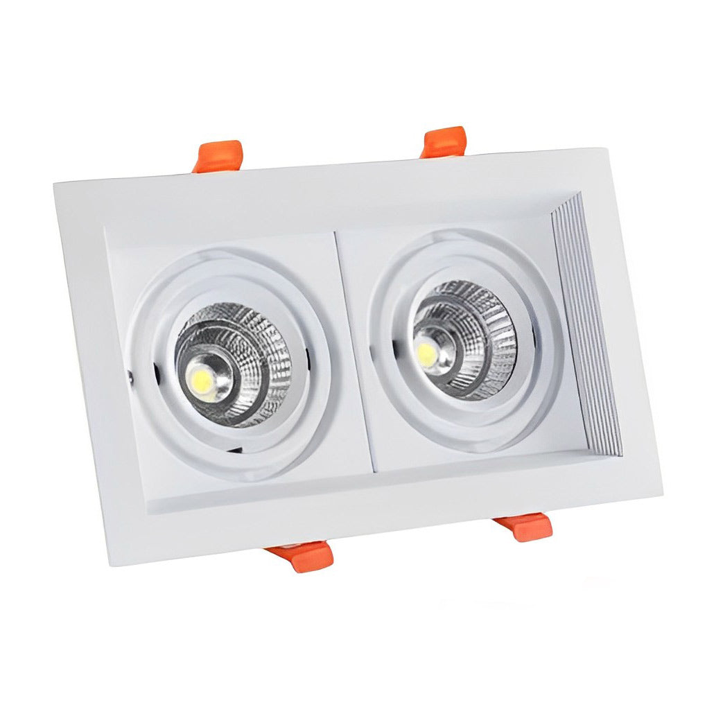 White rectangular twin recessed ceiling light shown on clean background.