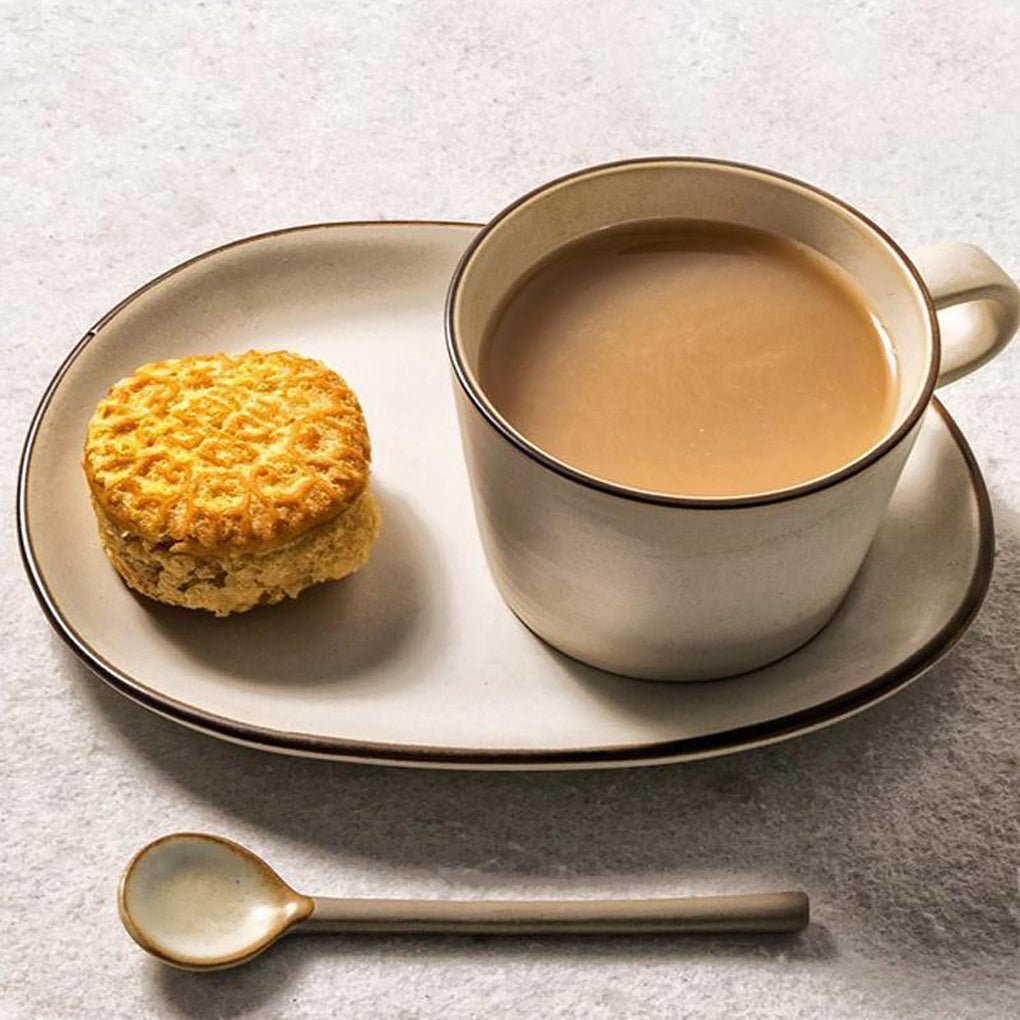 White Stoneware Mug Coffee Cup Teacup with Oval Rectangle Saucer - Dazuma