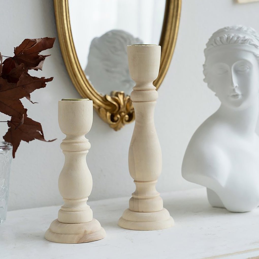 White Wood Sculpture Pillars Candle Holder - Dazuma