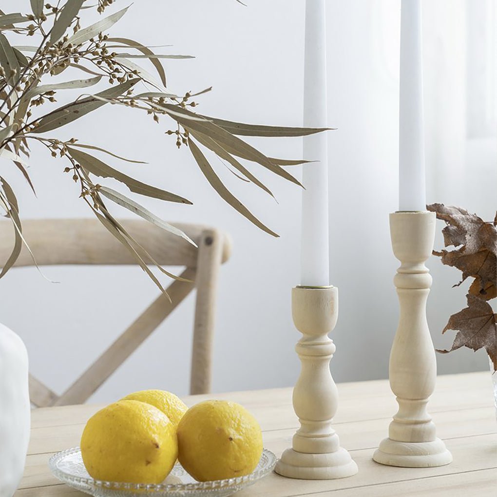 White Wood Sculpture Pillars Candle Holder