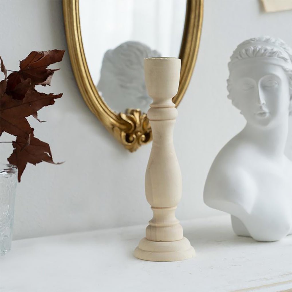 White Wood Sculpture Pillars Candle Holder