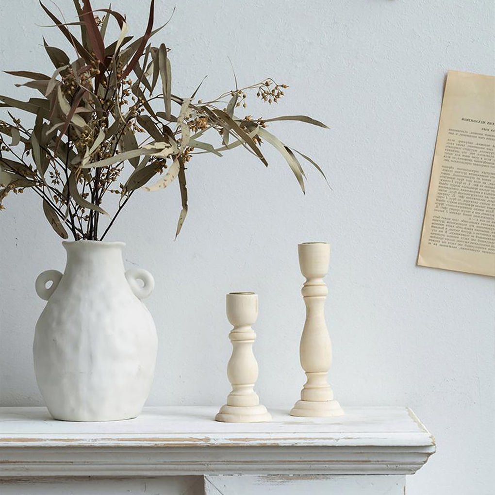 White Wood Sculpture Pillars Candle Holder