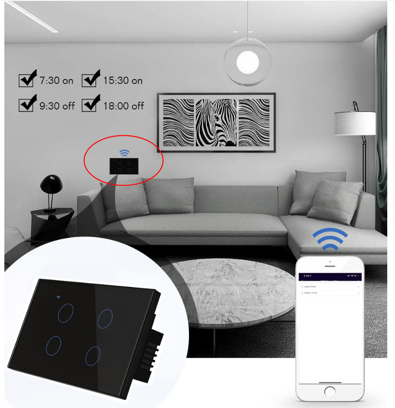 Wireless Smart Phone App Voice Remote Control Touch Wall Switch with Timing Function - Dazuma