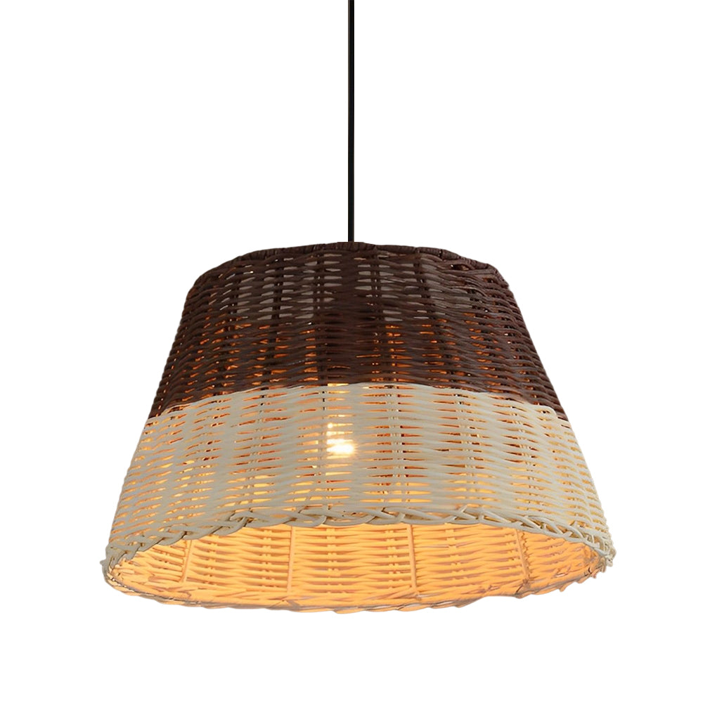 Woven pendant lamp dimensions, front view with size specifications.