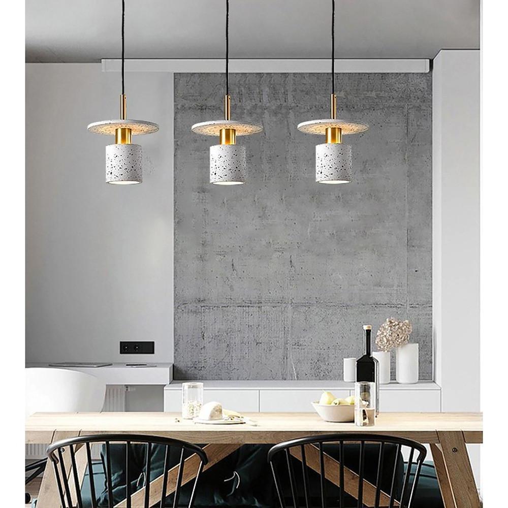 Terrazzo - Inspired Cement Cylinder LED Pendant Lights Modern Island Lighting