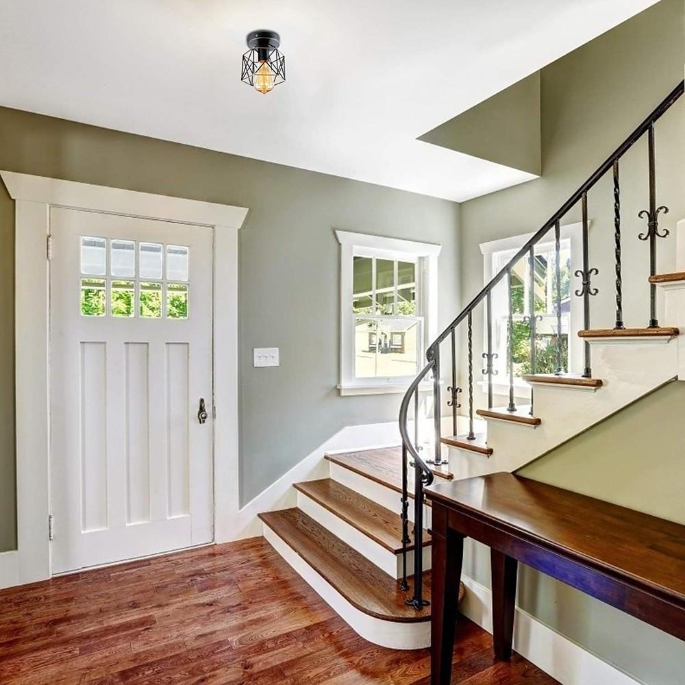 Wire Frame Lantern Outdoor Semi - Flush Mount Light Traditional LED Ceiling Light