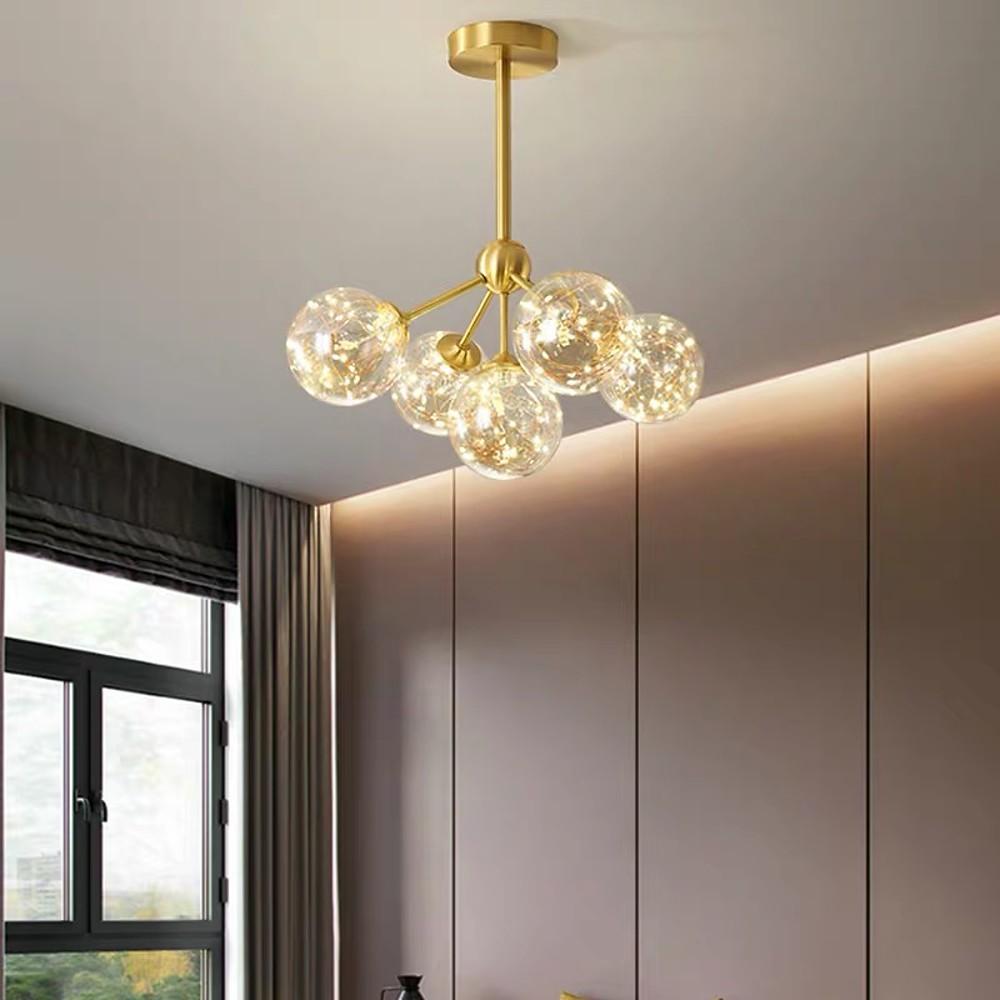 17'' LED 5-Light Lantern Desgin Flush Mount Lights Modern Copper Glass Lantern Design-dazuma