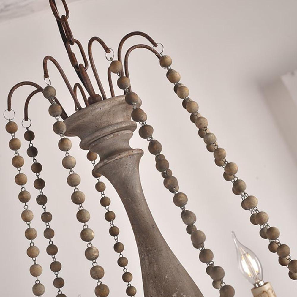Rustic Farmhouse Wood Bead Chandelier with Teardrops Candle - Style Lights
