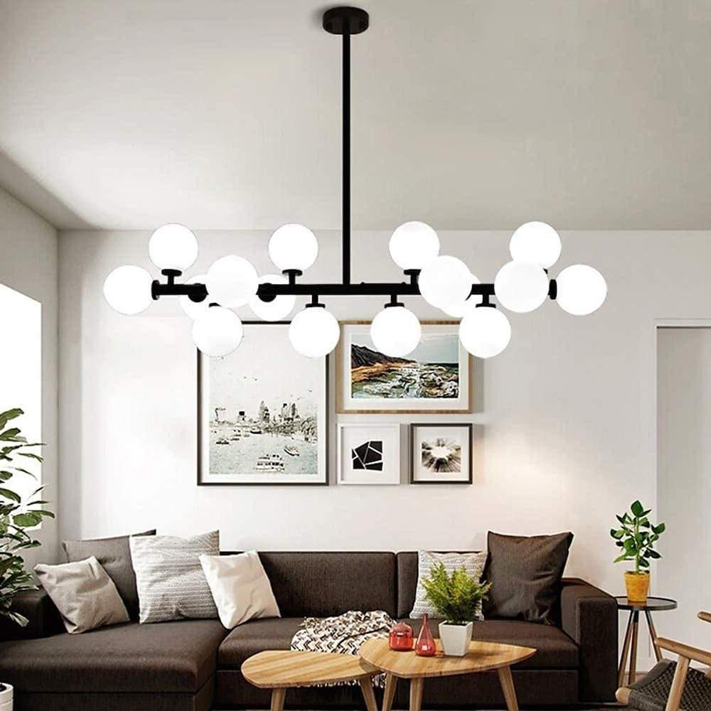 Modern Gold Kitchen Island Light - 16 - Light Linear Iron & Global Glass Ceiling Lights Fixture | 48W, 110V, Hardwired, Indoor