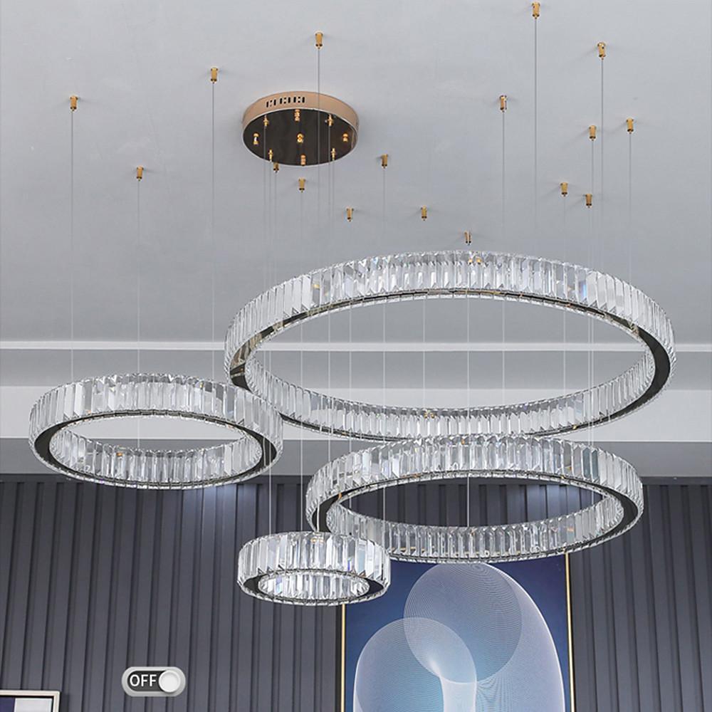 31'' LED 4-Light Line Design Circle Design Dimmable Geometric Shapes Unique Design Pendant Light LED Artistic Stainless Steel Crystal Minimalist Island Linear Fashion Layered Stylish Classic Modern Style Formal Style Artistic Style Pendant Lights